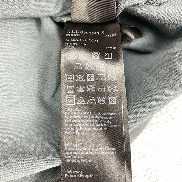 Allsaints Shirt Mens Medium Relaxed Fit Dark Gray Acid Wash Short Sleeve Casual - Picture 9 of 13